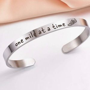 Running Bracelets  - One Mile At A Time Cuff Bangle Bracelet/ lace tags.